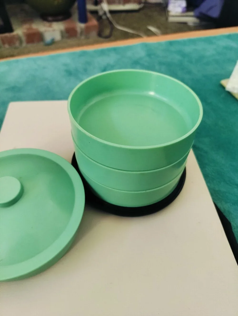 MCM F.E. Reinhold Los Angeles GreenThermoset Plastic Stackable Trinket Organizer